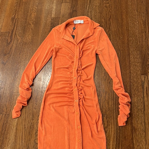 NWT Club L London Restless Heart | Orange Plunge Neck Ruched Detail Maxi Dress - Picture 4 of 8